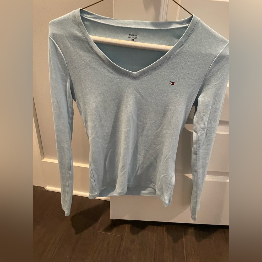 Vintage Sky Blue Tommy Hilfiger V-neck Sweater